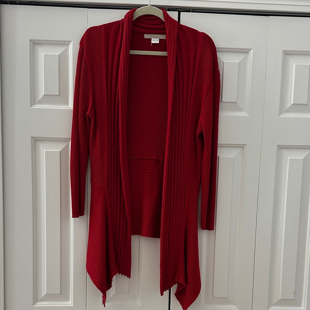 Chic Red Open Front Cardigan sparkly red